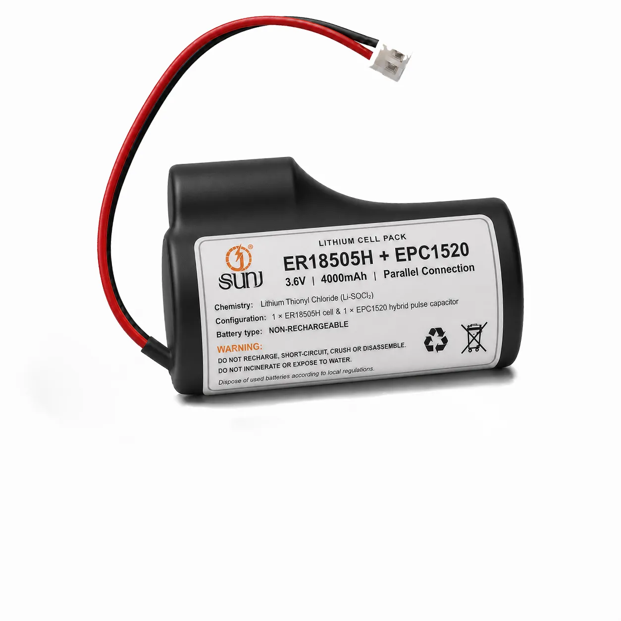 ER18505H + EPC1520 3.6V 4Ah Hybrid Pulse Battery Pack